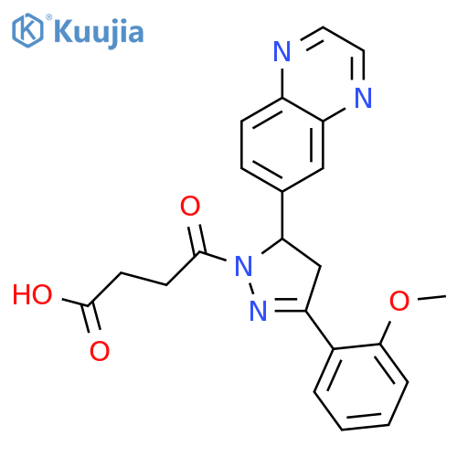 4-3-(2-methoxyphenyl)-5-(quinoxalin-6-yl)-4,5-dihydro-1H-pyrazol-1-yl-4-oxobutanoic acid structure