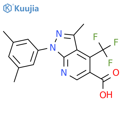 1-(3,5-dimethylphenyl)-3-methyl-4-(trifluoromethyl)-1H-pyrazolo3,4-bpyridine-5-carboxylic acid structure