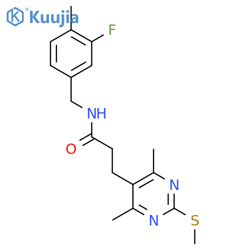 3-[4,6-dimethyl-2-(methylsulfanyl)pyrimidin-5-yl]-N-[(3-fluoro-4-methylphenyl)methyl]propanamide structure
