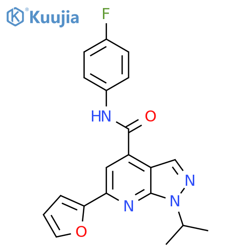 N-(4-fluorophenyl)-6-(furan-2-yl)-1-(propan-2-yl)-1H-pyrazolo3,4-bpyridine-4-carboxamide structure