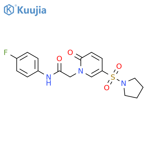 N-(4-fluorophenyl)-2-2-oxo-5-(pyrrolidine-1-sulfonyl)-1,2-dihydropyridin-1-ylacetamide structure
