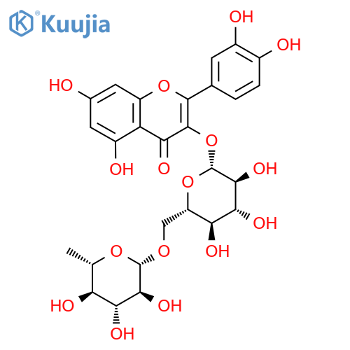 2-(3,4-Dihydroxyphenyl)-5,7-dihydroxy-3-[(2R,3S,4R,5R,6S)-3,4,5-trihydroxy-6-[[(2S,3S,4R,5R,6S)-3,4,5-trihydroxy-6-methyloxan-2-yl]oxymethyl]oxan-2-yl]oxychromen-4-one structure