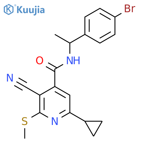 N-[1-(4-bromophenyl)ethyl]-3-cyano-6-cyclopropyl-2-(methylsulfanyl)pyridine-4-carboxamide structure