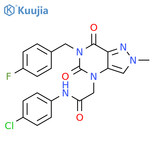 N-(4-chlorophenyl)-2-{6-(4-fluorophenyl)methyl-2-methyl-5,7-dioxo-2H,4H,5H,6H,7H-pyrazolo4,3-dpyrimidin-4-yl}acetamide structure