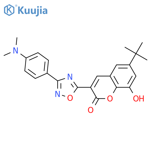 6-tert-butyl-3-{3-4-(dimethylamino)phenyl-1,2,4-oxadiazol-5-yl}-8-hydroxy-2H-chromen-2-one structure