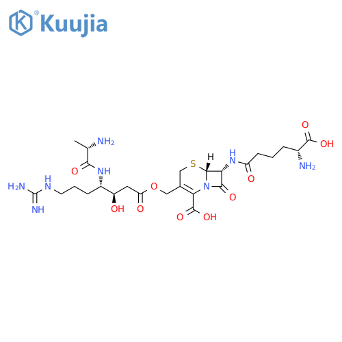 5-Thia-1-azabicyclo[4.2.0]oct-2-ene-2-carboxylic acid, 7-[[(5R)-5-amino-5-carboxy-1-oxopentyl]amino]-3-[[[(3R,4S)-7-[(aminoiminomethyl)amino]-4-[[(2S)-2-amino-1-oxopropyl]amino]-3-hydroxy-1-oxoheptyl]oxy]methyl]-8-oxo-, (6R,7R)- (9CI) structure