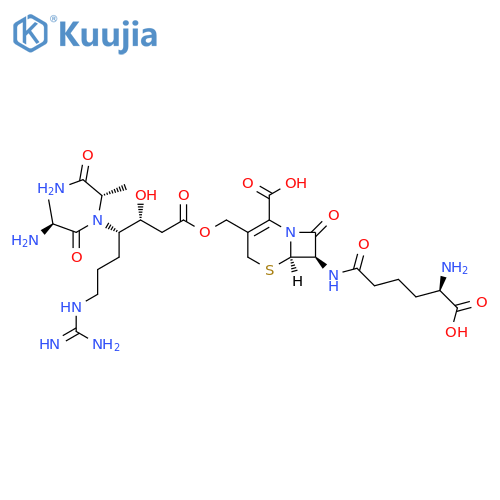 L-Alaninamide, L-alanyl-N-[(1S,2R)-4-[[(6R,7R)-7-[[(5R)-5-amino-5-carboxy-1-oxopentyl]amino]-2-carboxy-8-oxo-5-thia-1-azabicyclo[4.2.0]oct-2-en-3-yl]methoxy]-1-[3-[(aminoiminomethyl)amino]propyl]-2-hydroxy-4-oxobutyl]- (9CI) structure