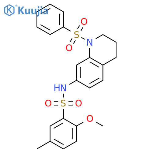 N-1-(benzenesulfonyl)-1,2,3,4-tetrahydroquinolin-7-yl-2-methoxy-5-methylbenzene-1-sulfonamide structure
