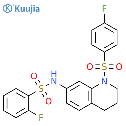 2-fluoro-N-1-(4-fluorobenzenesulfonyl)-1,2,3,4-tetrahydroquinolin-7-ylbenzene-1-sulfonamide structure