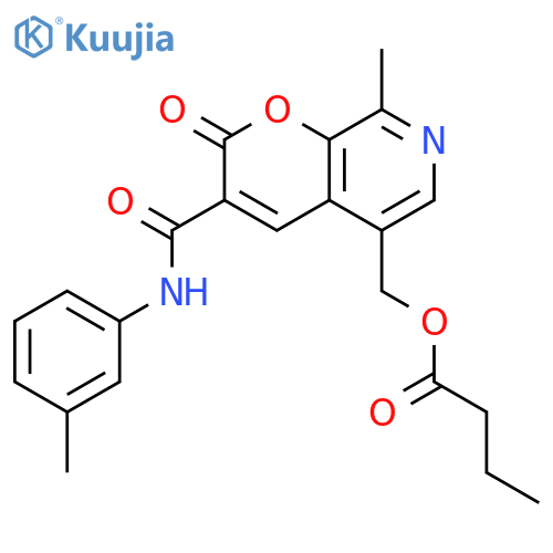 {8-methyl-3-(3-methylphenyl)carbamoyl-2-oxo-2H-pyrano2,3-cpyridin-5-yl}methyl butanoate structure