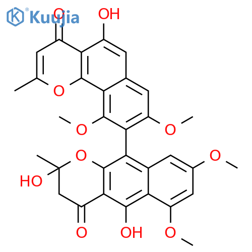 2,3-Dihydro-2,5-dihydroxy-10-(5-hydroxy-8,10-dimethoxy-2-methyl-4-oxo-4H-naphtho[1,2-b]pyran-9-yl)-6,8-dimethoxy-2-methyl-4H-naphtho[2,3-b]pyran-4-one structure