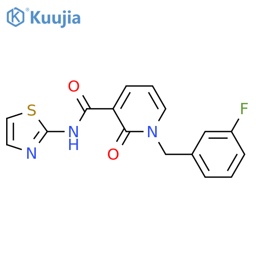 1-(3-fluorophenyl)methyl-2-oxo-N-(1,3-thiazol-2-yl)-1,2-dihydropyridine-3-carboxamide structure