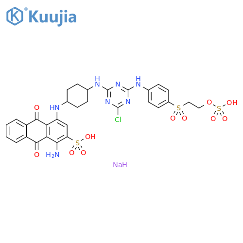 2-Anthracenesulfonic acid, 1-amino-4-[[4-[[4-chloro-6-[[4-[[2-(sulfooxy)ethyl]sulfonyl]phenyl]amino]-1,3,5-triazin-2-yl]amino]cyclohexyl]amino]-9,10-dihydro-9,10-dioxo-, sodium salt (1:2) structure