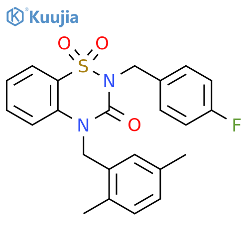 4-(2,5-dimethylphenyl)methyl-2-(4-fluorophenyl)methyl-3,4-dihydro-2H-1lambda6,2,4-benzothiadiazine-1,1,3-trione structure