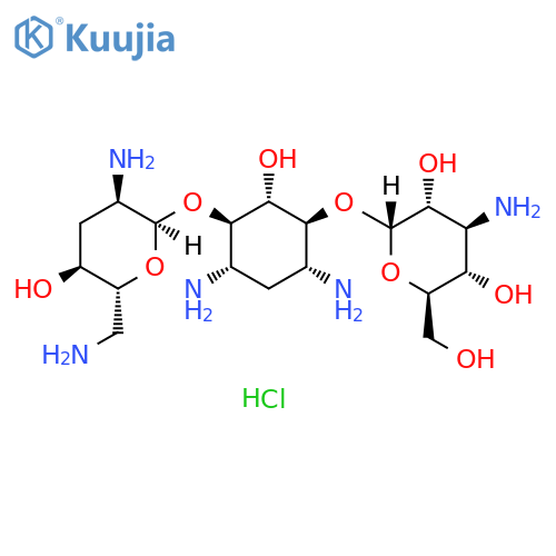 D-Streptamine, O-3-amino-3-deoxy-α-D-glucopyranosyl-(1→6)-O-[2,6-diamino-2,3,6-trideoxy-α-D-ribo-hexopyranosyl-(1→4)]-2-deoxy-, hydrochloride (1:) structure