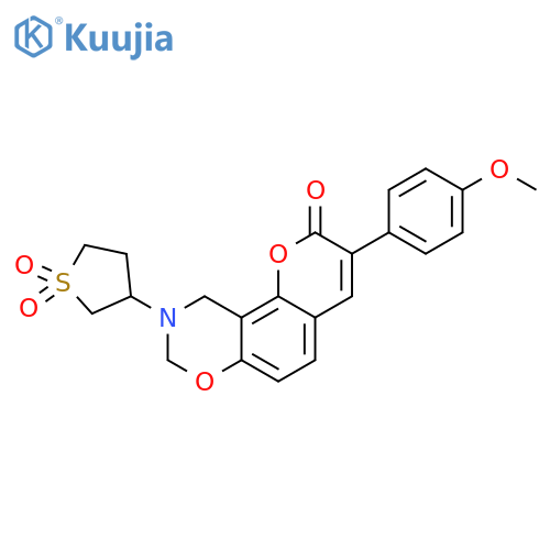 3-3-(4-methoxyphenyl)-2-oxo-2H,8H,9H,10H-chromeno8,7-e1,3oxazin-9-yl-1lambda6-thiolane-1,1-dione structure