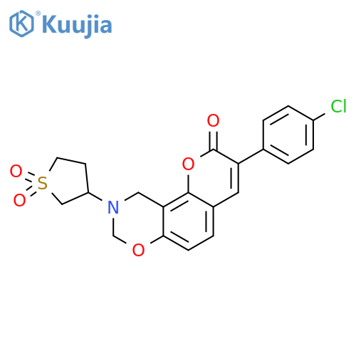 3-3-(4-chlorophenyl)-2-oxo-2H,8H,9H,10H-chromeno8,7-e1,3oxazin-9-yl-1lambda6-thiolane-1,1-dione structure