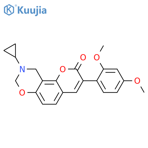 9-cyclopropyl-3-(2,4-dimethoxyphenyl)-2H,8H,9H,10H-chromeno8,7-e1,3oxazin-2-one structure