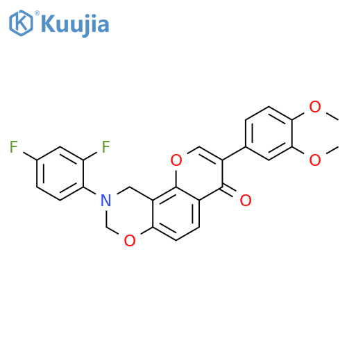 9-(2,4-difluorophenyl)-3-(3,4-dimethoxyphenyl)-4H,8H,9H,10H-chromeno8,7-e1,3oxazin-4-one structure