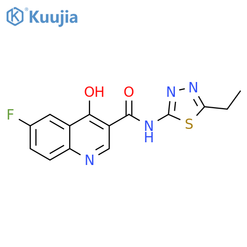 N-(5-ethyl-1,3,4-thiadiazol-2-yl)-6-fluoro-4-hydroxyquinoline-3-carboxamide structure