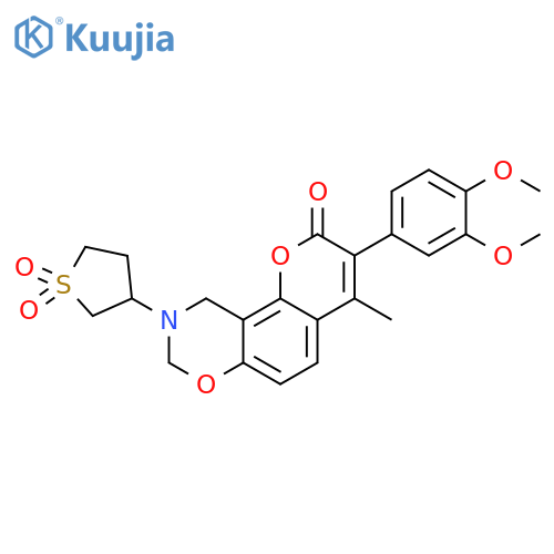 3-3-(3,4-dimethoxyphenyl)-4-methyl-2-oxo-2H,8H,9H,10H-chromeno8,7-e1,3oxazin-9-yl-1lambda6-thiolane-1,1-dione structure