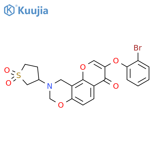 3-3-(2-bromophenoxy)-4-oxo-4H,8H,9H,10H-chromeno8,7-e1,3oxazin-9-yl-1lambda6-thiolane-1,1-dione structure