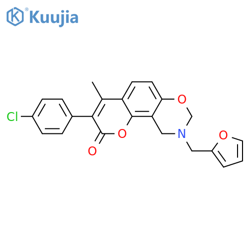 3-(4-chlorophenyl)-9-(furan-2-yl)methyl-4-methyl-2H,8H,9H,10H-chromeno8,7-e1,3oxazin-2-one structure
