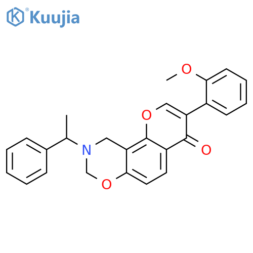 3-(2-methoxyphenyl)-9-(1-phenylethyl)-4H,8H,9H,10H-chromeno8,7-e1,3oxazin-4-one structure