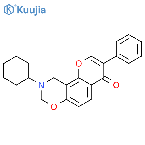 9-cyclohexyl-3-phenyl-4H,8H,9H,10H-chromeno8,7-e1,3oxazin-4-one structure