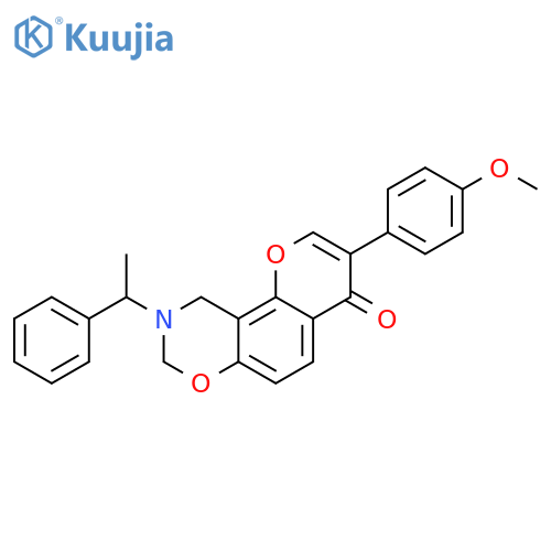 3-(4-methoxyphenyl)-9-(1-phenylethyl)-4H,8H,9H,10H-chromeno8,7-e1,3oxazin-4-one structure