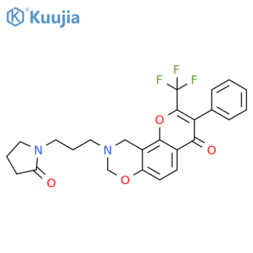 1-{3-4-oxo-3-phenyl-2-(trifluoromethyl)-4H,8H,9H,10H-chromeno8,7-e1,3oxazin-9-ylpropyl}pyrrolidin-2-one structure