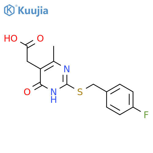 2-(2-{(4-fluorophenyl)methylsulfanyl}-4-methyl-6-oxo-1,6-dihydropyrimidin-5-yl)acetic acid structure