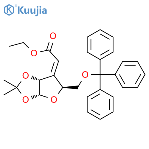 α-D-erythro-Pentofuranose, 3-deoxy-3-(2-ethoxy-2-oxoethylidene)-1,2-O-(1-methylethylidene)-5-O-(triphenylmethyl)-, (3Z)- structure