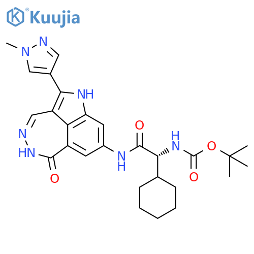 Carbamic acid, N-[(1R)-1-cyclohexyl-2-[[5,6-dihydro-2-(1-methyl-1H-pyrazol-4-yl)-6-oxo-1H-pyrrolo[4,3,2-ef][2,3]benzodiazepin-8-yl]amino]-2-oxoethyl]-, 1,1-dimethylethyl ester structure