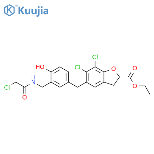 2-Benzofurancarboxylic acid, 6,7-dichloro-5-[[3-[[(2-chloroacetyl)amino]methyl]-4-hydroxyphenyl]methyl]-2,3-dihydro-, ethyl ester structure