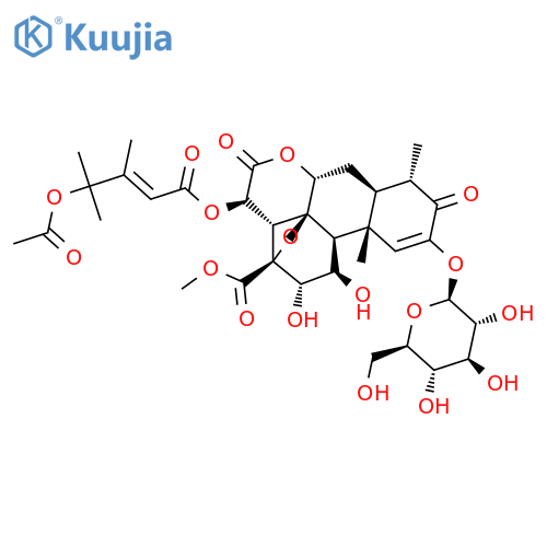 methyl (11beta,12alpha,13xi,15beta)-15-{[(2E)-4-(acetyloxy)-3,4-dimethylpent-2-enoyl]oxy}-2-(beta-D-glucopyranosyloxy)-11,12-dihydroxy-3,16-dioxo-13,20-epoxypicras-1-en-21-oate structure