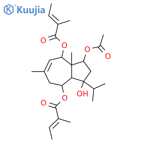 1-(acetyloxy)-3-hydroxy-6,8a-dimethyl-3-(1-methylethyl)-1,2,3,3a,4,5,8,8a-octahydroazulene-4,8-diyl (2E,2'E)bis(2-methylbut-2-enoate) structure