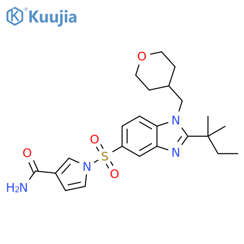1-(2-tert-pentyl-1-((tetrahydro-2H-pyran-4-yl)methyl)-1H-benzo[d]imidazol-5-ylsulfonyl)-1H-pyrrole-3-carboxamide structure