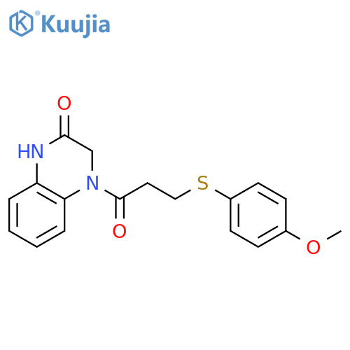 4-{3-(4-methoxyphenyl)sulfanylpropanoyl}-1,2,3,4-tetrahydroquinoxalin-2-one structure