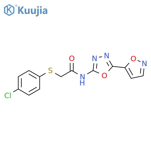 2-(4-chlorophenyl)sulfanyl-N-5-(1,2-oxazol-5-yl)-1,3,4-oxadiazol-2-ylacetamide structure