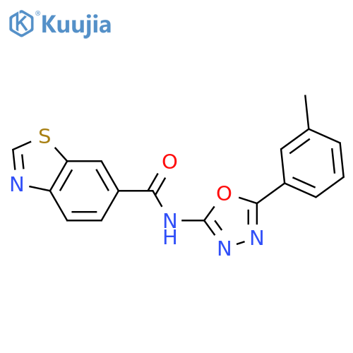 N-5-(3-methylphenyl)-1,3,4-oxadiazol-2-yl-1,3-benzothiazole-6-carboxamide structure
