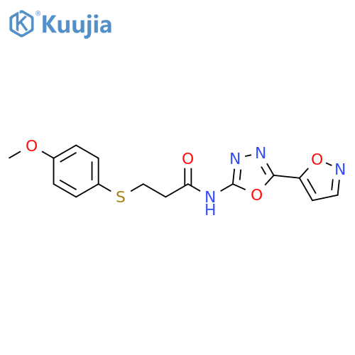 3-(4-methoxyphenyl)sulfanyl-N-5-(1,2-oxazol-5-yl)-1,3,4-oxadiazol-2-ylpropanamide structure