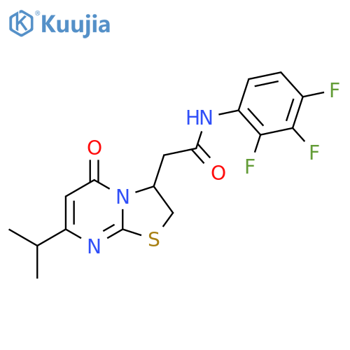 2-5-oxo-7-(propan-2-yl)-2H,3H,5H-1,3thiazolo3,2-apyrimidin-3-yl-N-(2,3,4-trifluorophenyl)acetamide structure