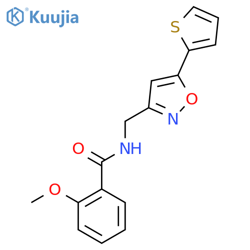 2-methoxy-N-{5-(thiophen-2-yl)-1,2-oxazol-3-ylmethyl}benzamide structure