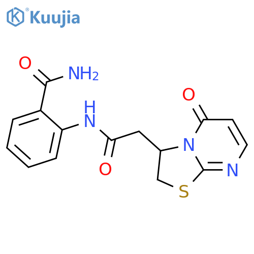 2-(2-{5-oxo-2H,3H,5H-1,3thiazolo3,2-apyrimidin-3-yl}acetamido)benzamide structure