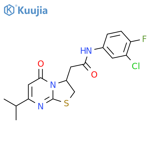 N-(3-chloro-4-fluorophenyl)-2-5-oxo-7-(propan-2-yl)-2H,3H,5H-1,3thiazolo3,2-apyrimidin-3-ylacetamide structure