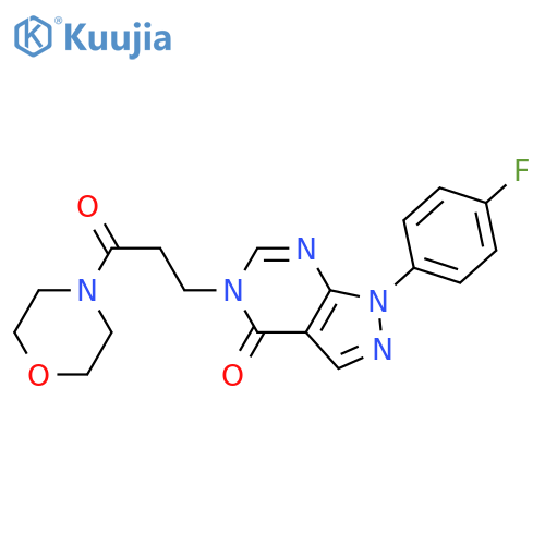 1-(4-fluorophenyl)-5-3-(morpholin-4-yl)-3-oxopropyl-1H,4H,5H-pyrazolo3,4-dpyrimidin-4-one structure