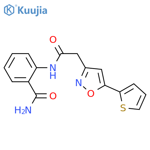 2-{2-5-(thiophen-2-yl)-1,2-oxazol-3-ylacetamido}benzamide structure