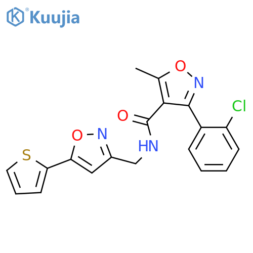 3-(2-chlorophenyl)-5-methyl-N-{5-(thiophen-2-yl)-1,2-oxazol-3-ylmethyl}-1,2-oxazole-4-carboxamide structure