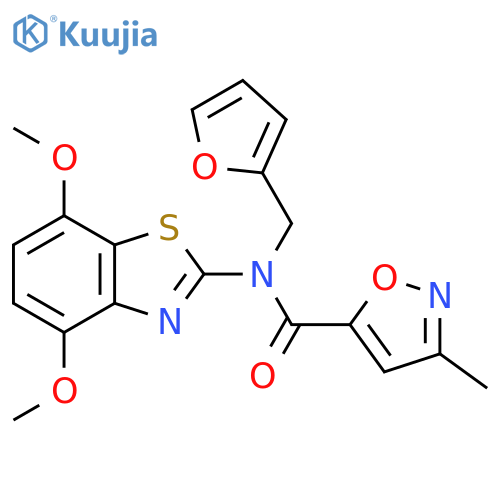 N-(4,7-dimethoxy-1,3-benzothiazol-2-yl)-N-(furan-2-yl)methyl-3-methyl-1,2-oxazole-5-carboxamide structure